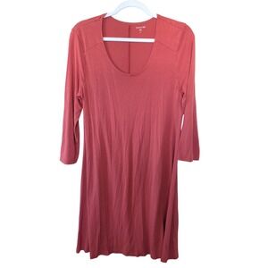 Garnet Hill Coral Knit Swing Dress 3/4 Sleeve Stretch Minimalist Boho M Scoop